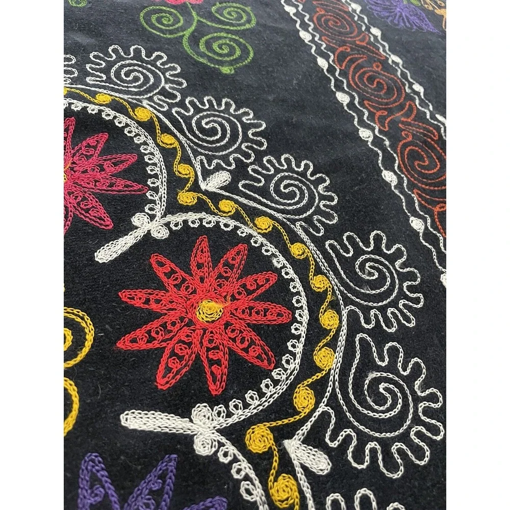 Vtg Uzbek Suzani‎ Handmade Embroidery on Velvet Tablecloth Wall Hanging 53